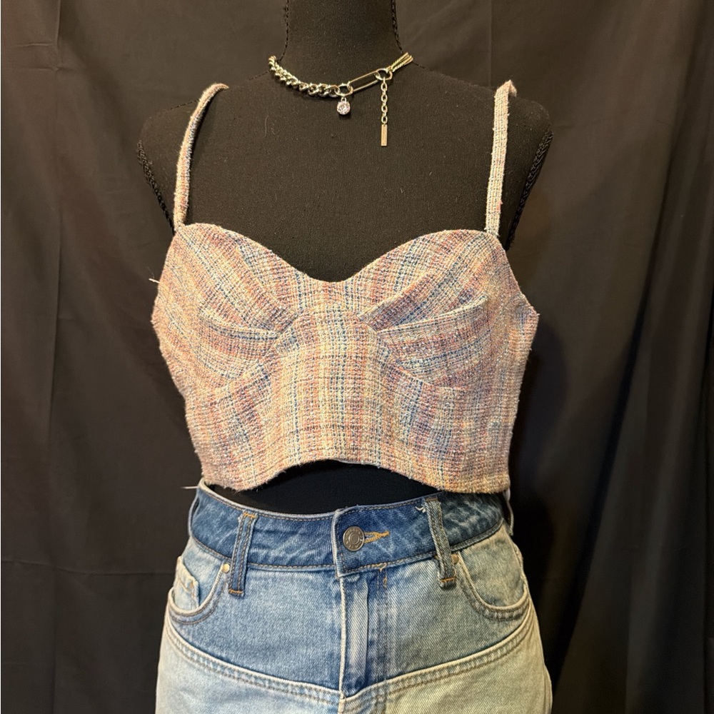 Zara Pastel Tweed Crop Top